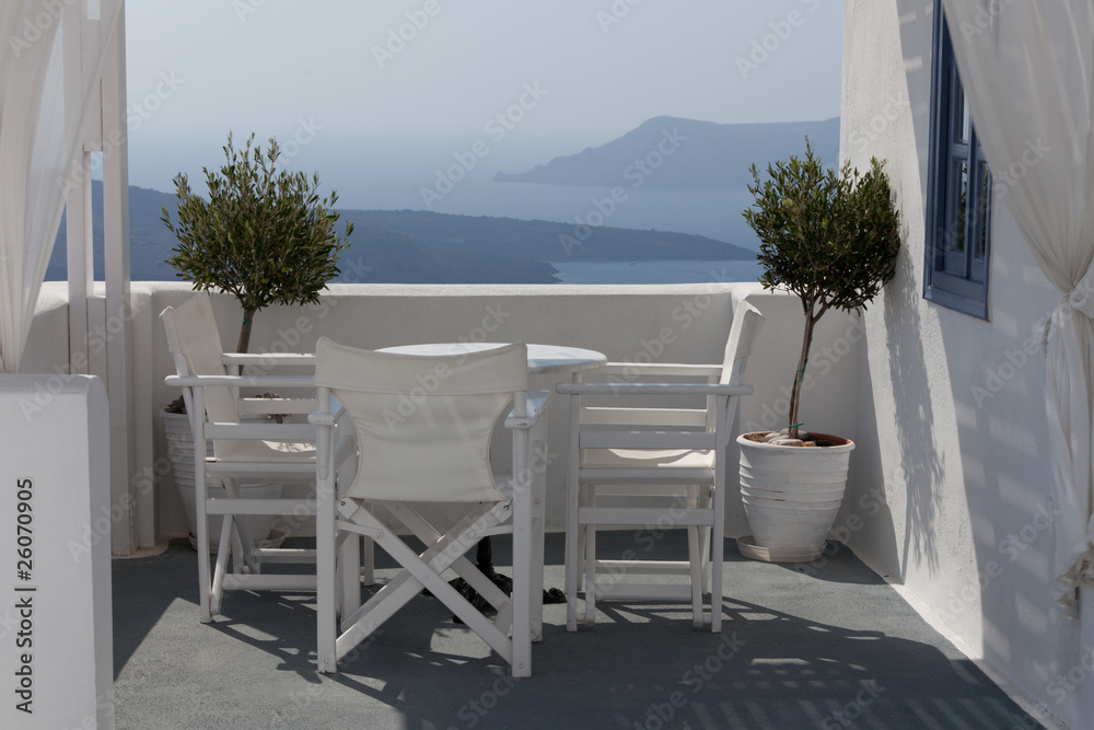 Fototapeta premium White hotel balcony with a view