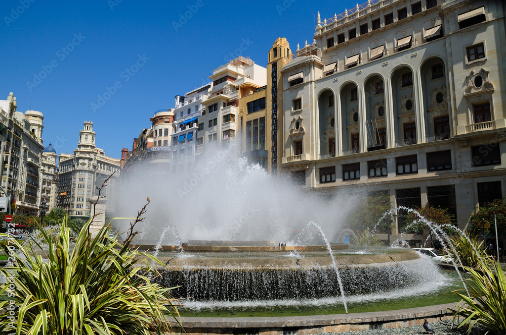 Turia Fountain in the Plaza de la Virgen Valencia Spain