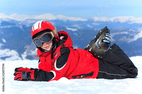 Happy girl in ski helmet photo