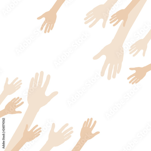 Hands reach toward the center. With copyspace in center.