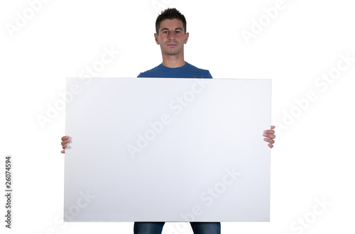 man with white sign