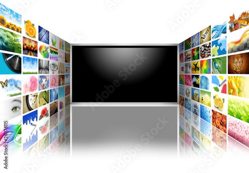 Flat Screen Television with Images on White