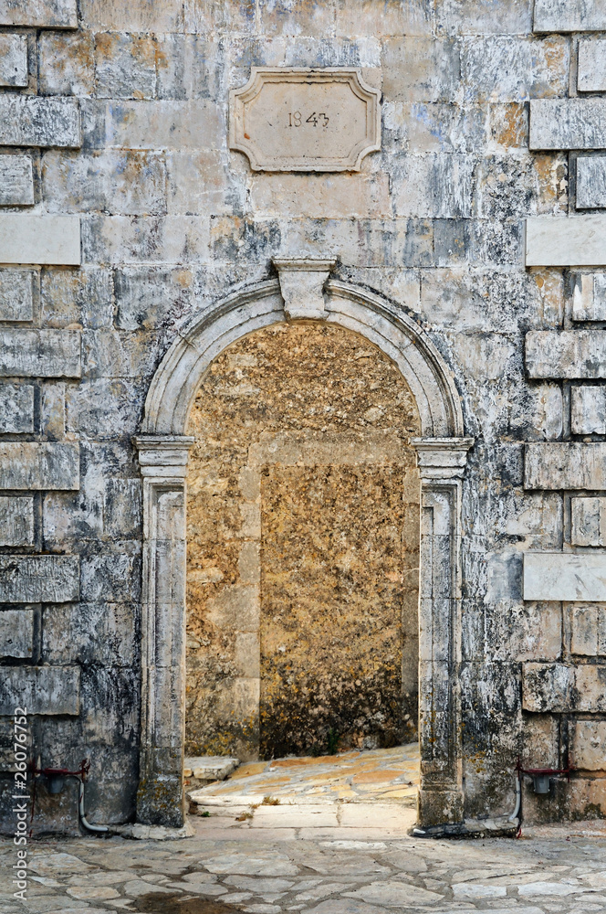 Fototapeta premium Arched gate venetian belfry detail at Zakynthos, Greece.