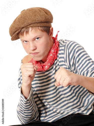 Ready to fight teenage dressed in seaman shirt