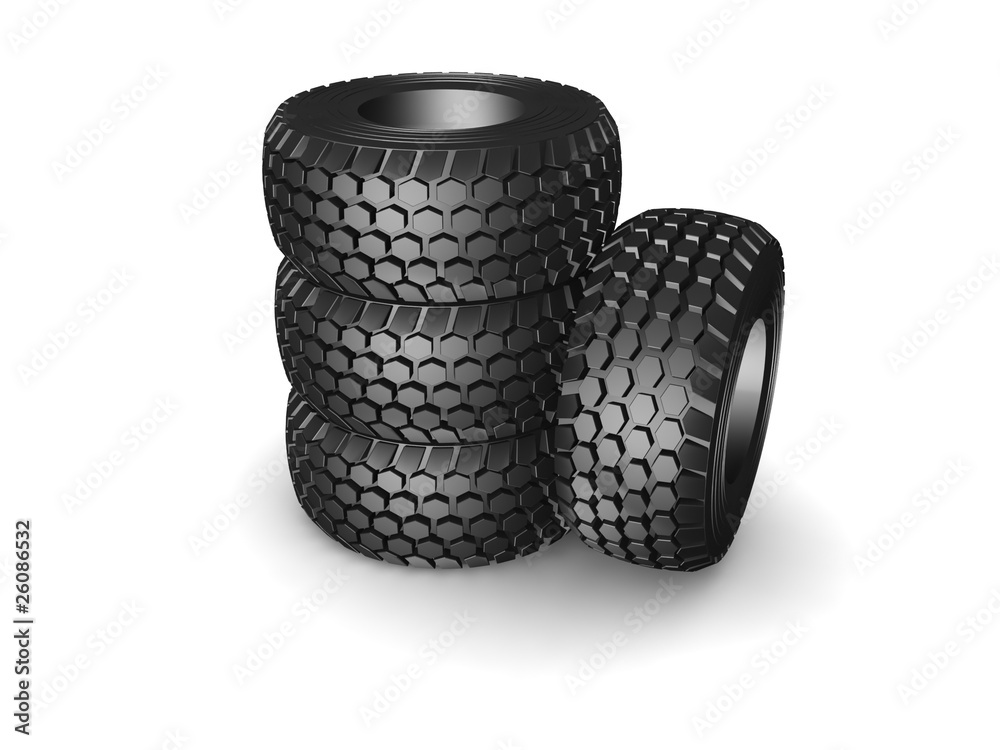 New tyres for truck with shadow isolated on white New tyres for truck with shadow isolated on white