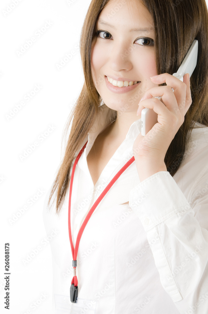 女性社員と携帯電話 女性社員と携帯電話