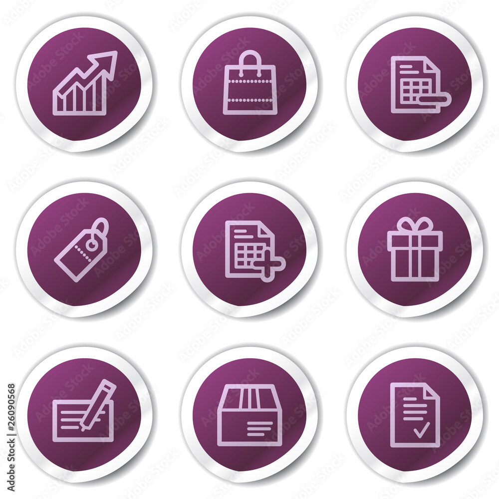 Shopping web icons set 1, purple stickers series Shopping web icons set 1, purple stickers series