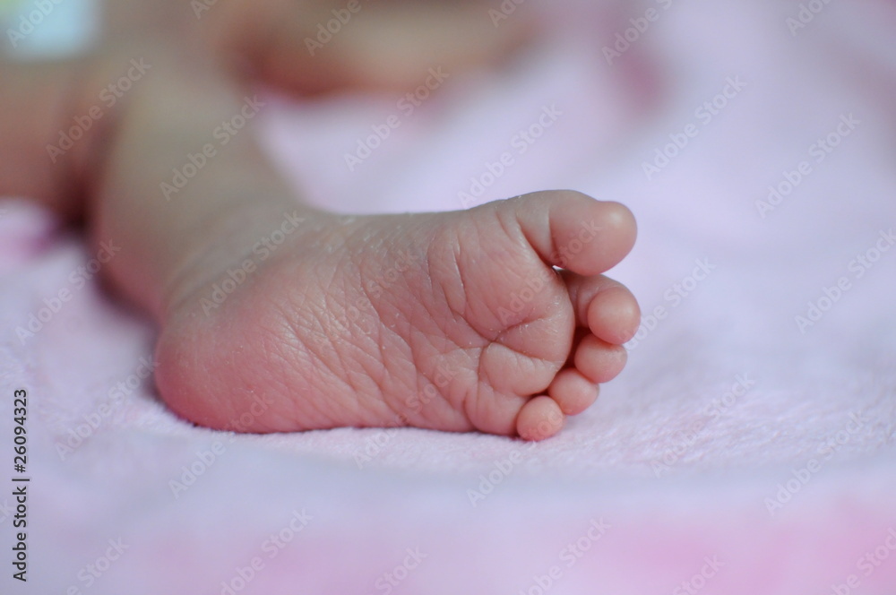 Babyfuß auf rosa Decke Babyfuß auf rosa Decke
