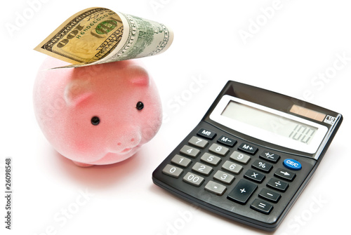 Calculator and piggy bank