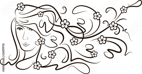 Girl with flutter hair and flowers.