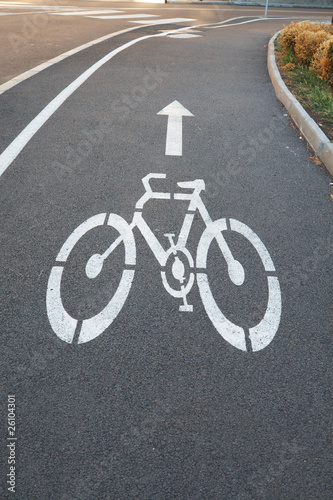 Bicycle road sign painted on the pavement