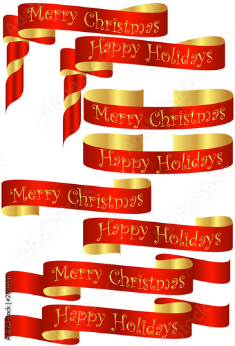 Set of Red Christmas Holiday Banners with Golden Accents photo