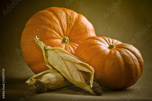 Pumpkins and corn.
