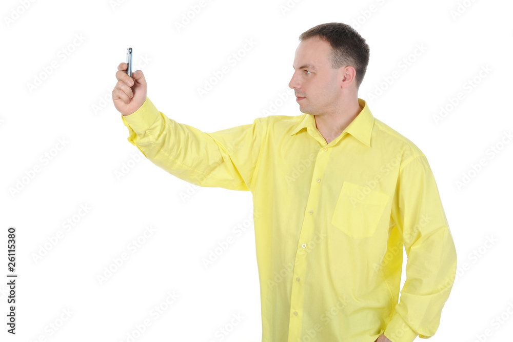 man with the phone in his hand. man with the phone in his hand.