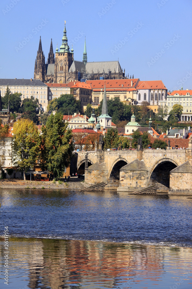 Autumn Prague gothic Castle with the Charles Bridge