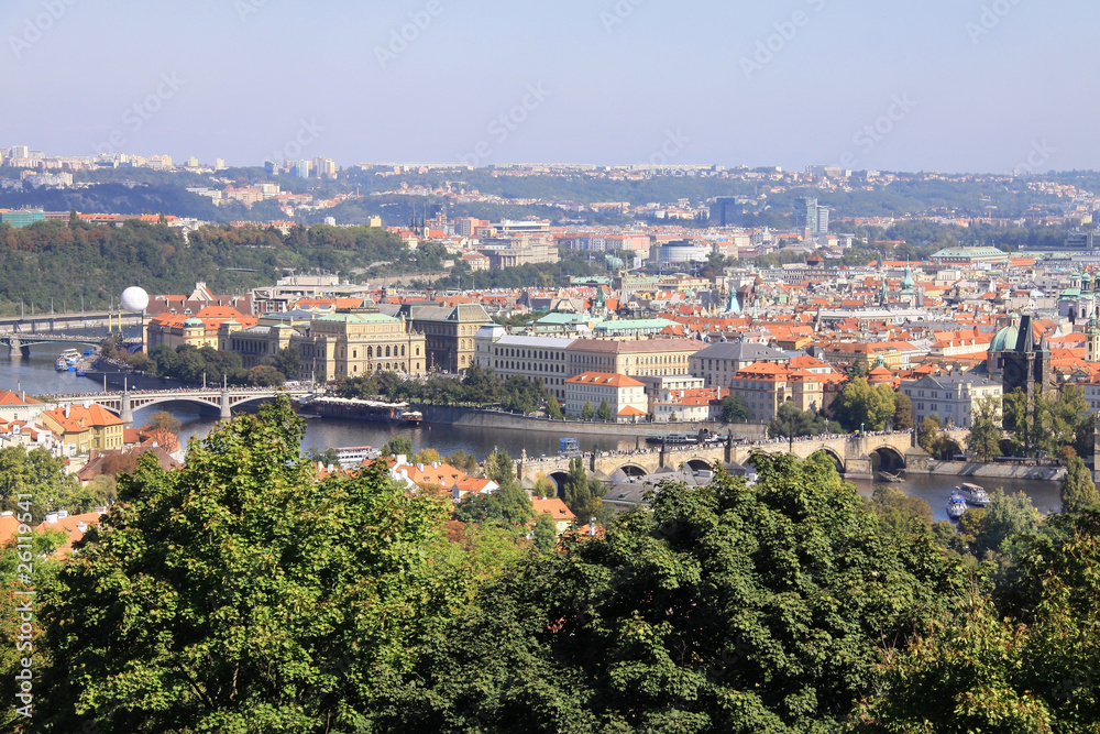 The View on autumn Prague above River Vltava