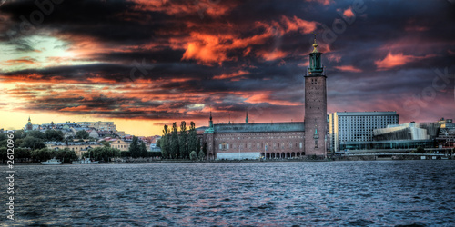 Photography Stadhuset Stockholm nach Sonnenuntergang