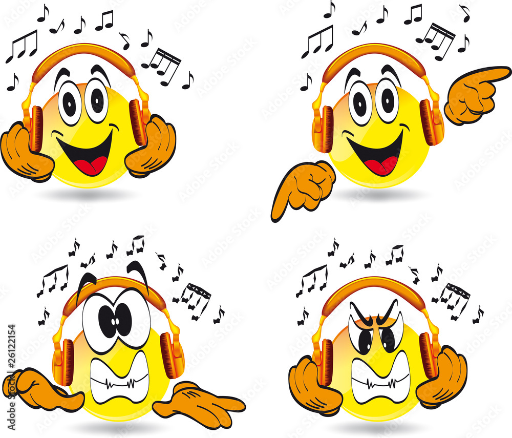 smiley qui écoute de la musique avec un casque Stock Vector | Adobe Stock