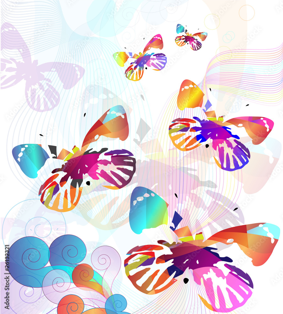 a flock of colorful butterflies