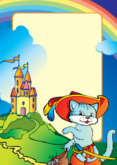 Fototapete Schloss Puss in Boots comes to the castle on the way.  © Tetiana Nikonorova