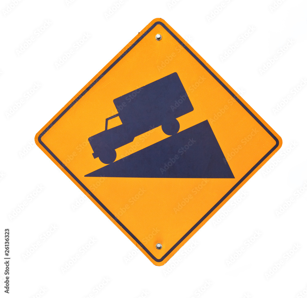 Steep hill road sign isolated on white Steep hill road sign isolated on white
