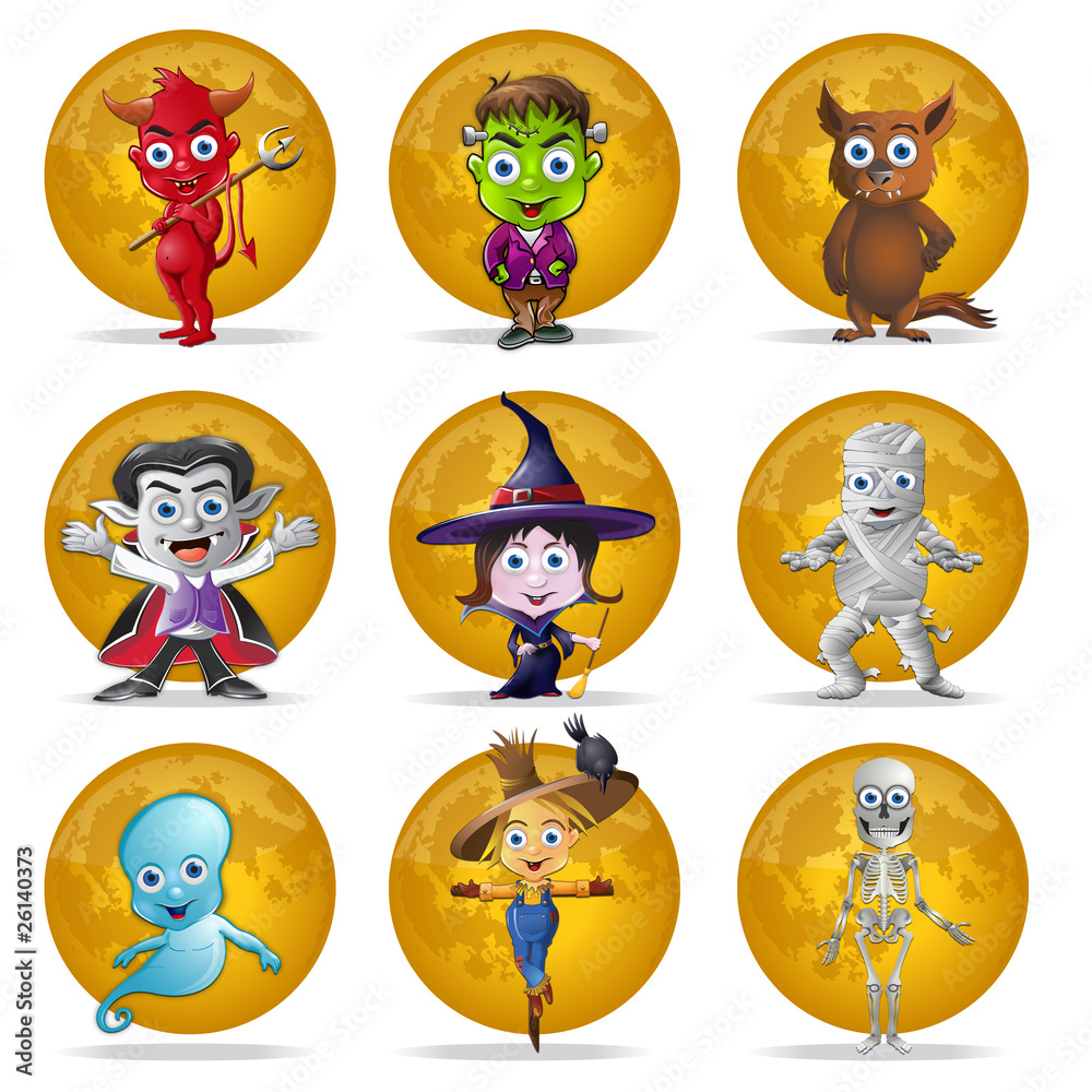 Fototapeta premium Halloween Full Moon Character Set