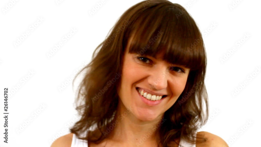 Attractive brunette flirting, isolated, shot at 60fps Attractive brunette flirting, isolated, shot at 60fps