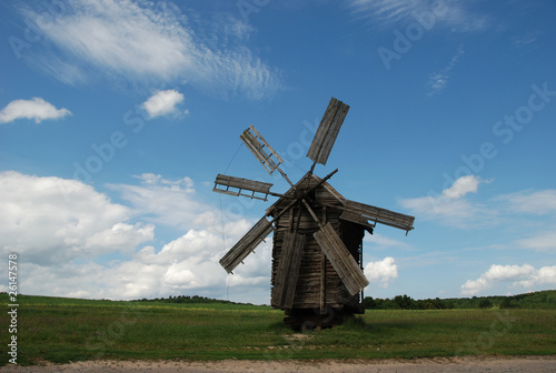 old ukrainian wooden windmill