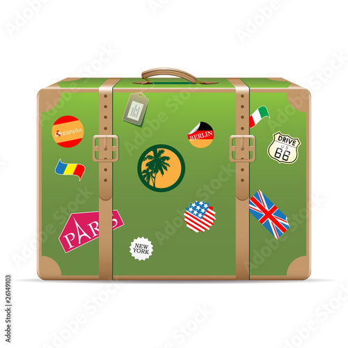 Vintage suitcase with travel stickers