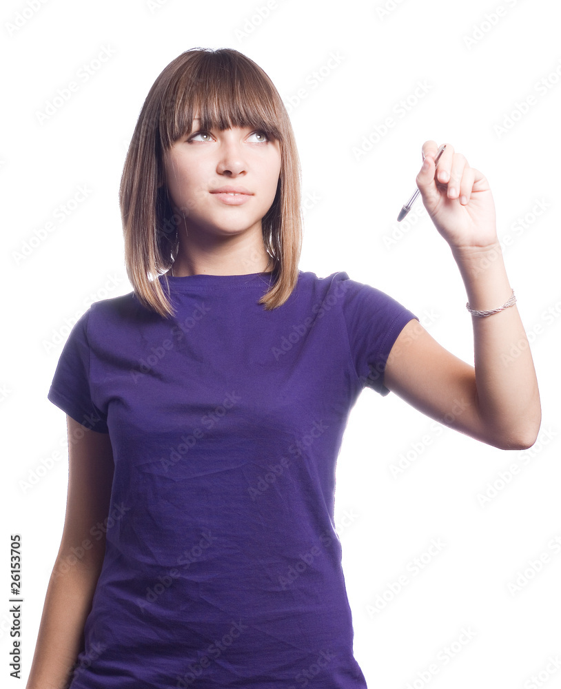 Fototapeta premium Portrait of the young girl on the isolated white background