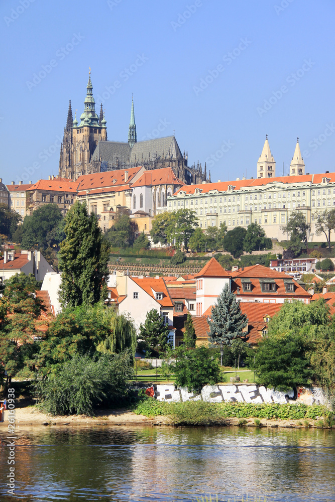 Fototapeta premium View on the summer Prague gothic Castle above River Vltava