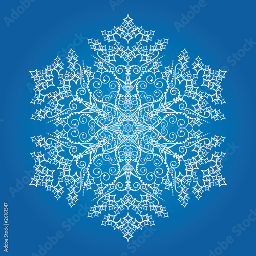 Single detailed snowflake on light blue background