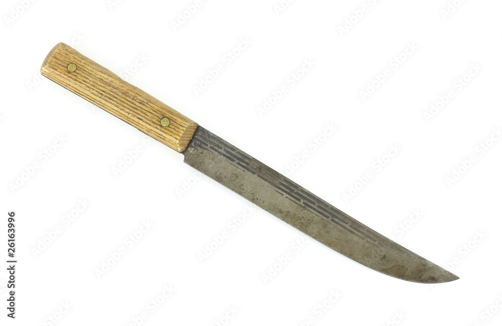 Old used kitchen knife on white background. Old used kitchen knife on white background.