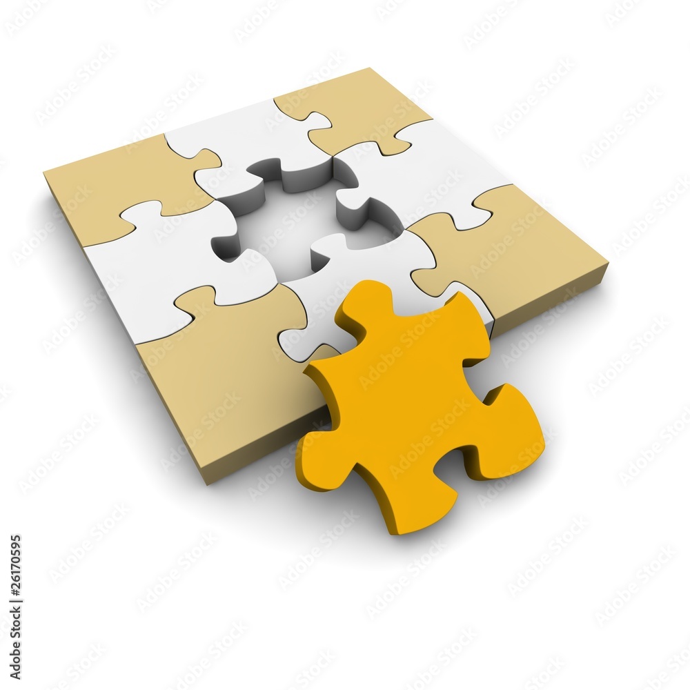 Jigsaw puzzle with last missing piece. 3d illustration. Jigsaw puzzle with last missing piece. 3d illustration.