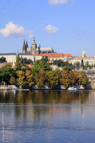 View on the summer Prague gothic Castle above River Vltava