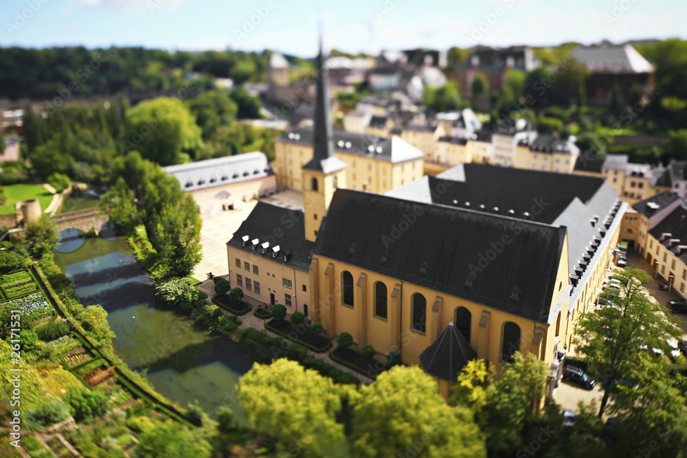 Historical town with a church miniature