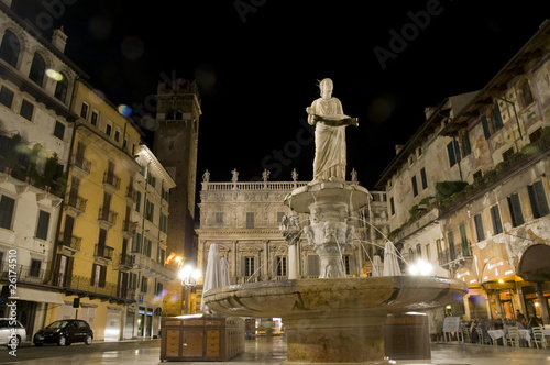 Fontana di Madonna in the Piazza delle Erbe, Verona at night