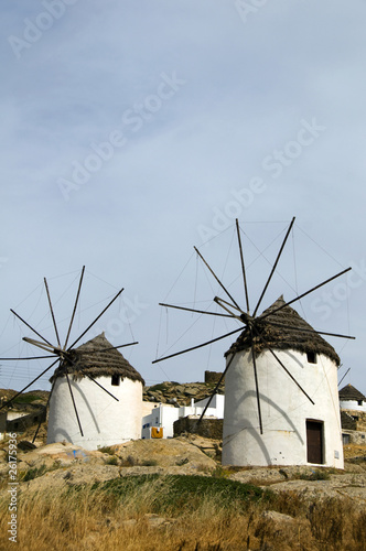 windmill Ios Island Cyclades Greece with thatch roof and white s