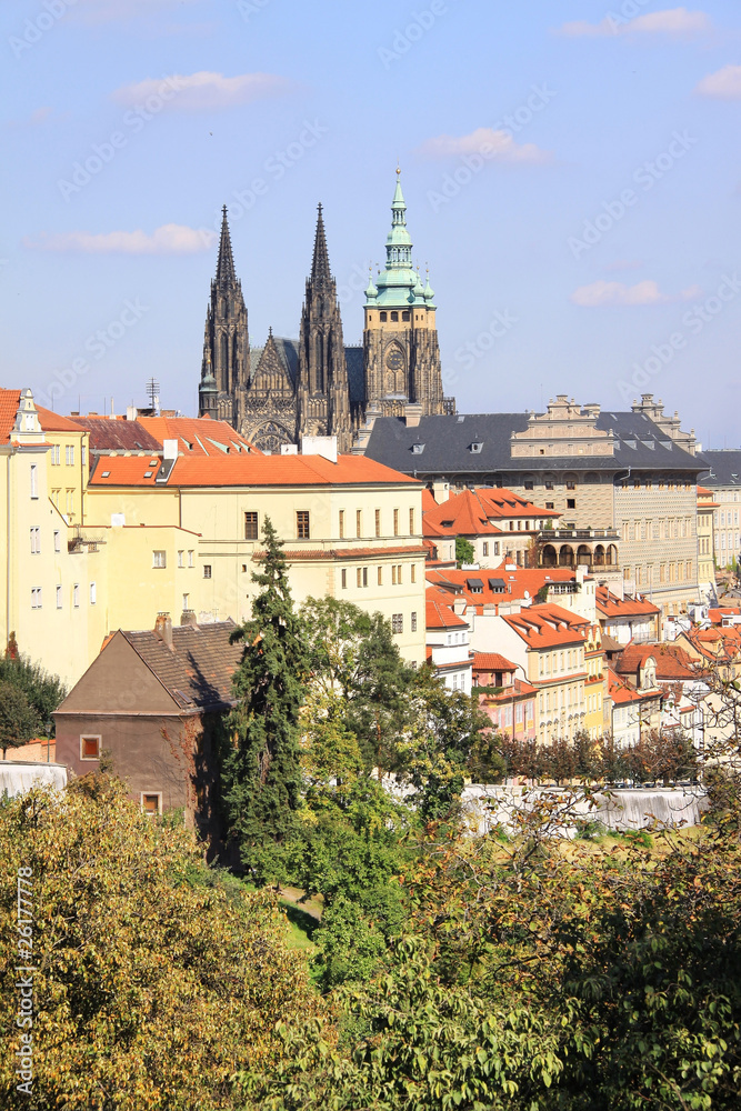 The View on the autumn Prague gothic Castle