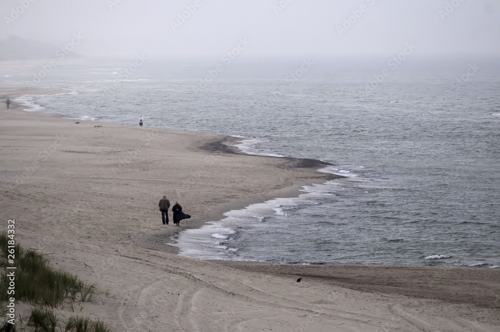Couple on the autumn beach, Curonian Lagoon Couple on the autumn beach, Curonian Lagoon