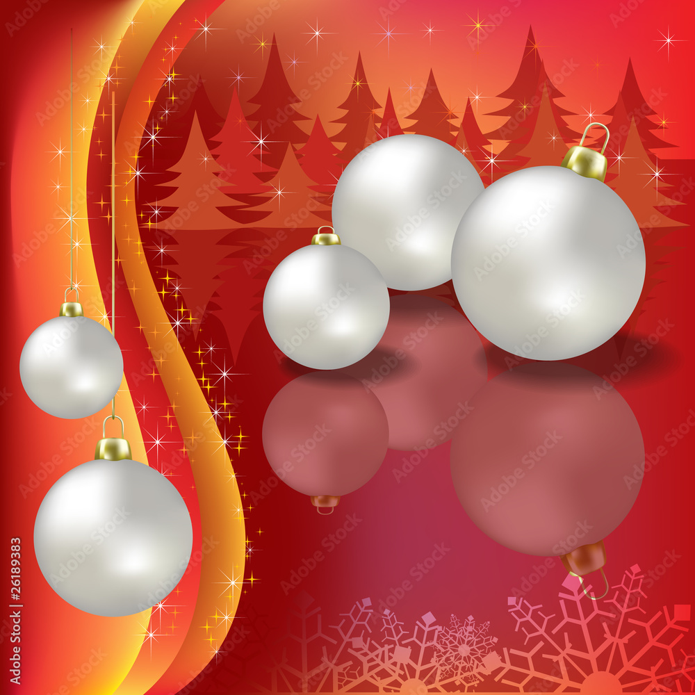 christmas greeting with white balls on a red christmas greeting with white balls on a red