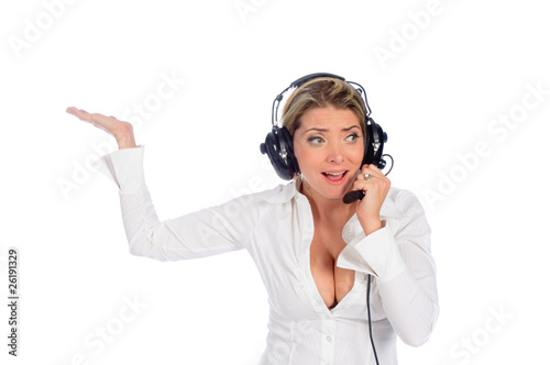 Fotografie woman air traffic controller talking on headset