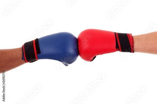 Two boxers touch gloves ready to start fight © AlexandreNunes