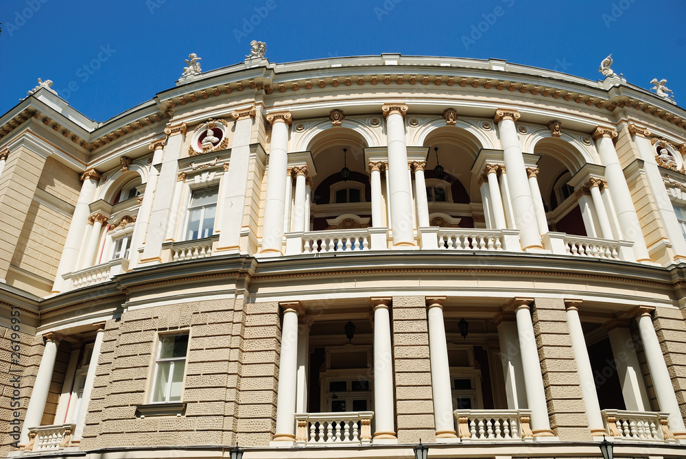 Facade of opera house in Odessa, Ukraine