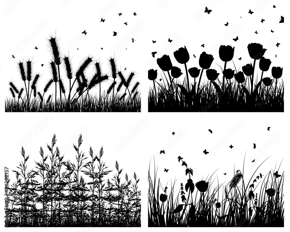 set of grass silhouettes set of grass silhouettes