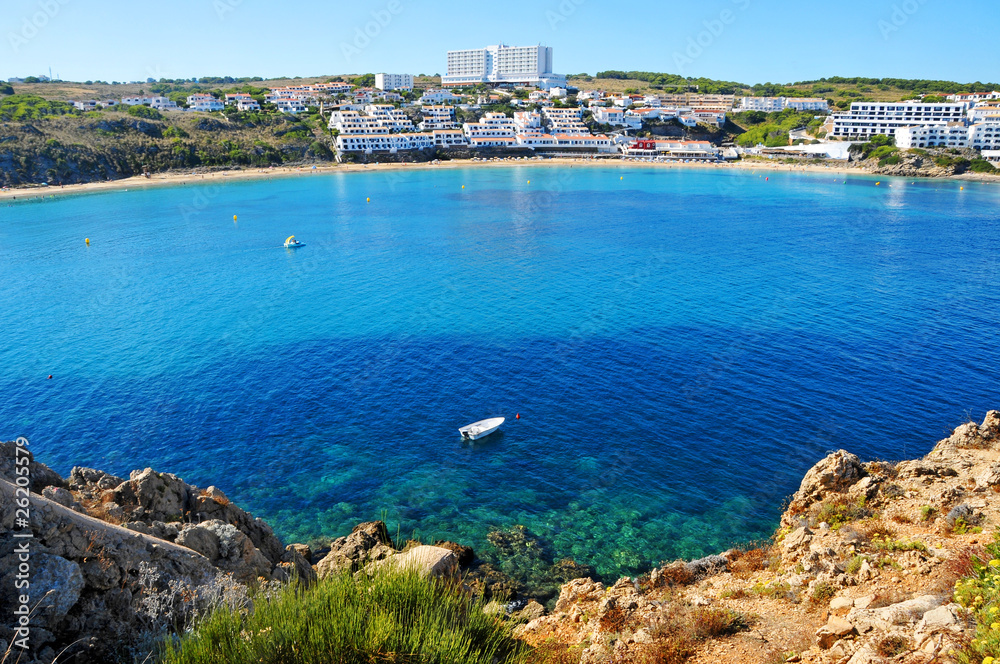 view of Arenal d'es Castell beach in Menorca, Balearic Islands,