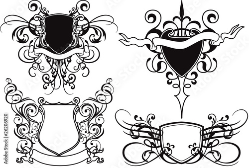 heraldic flourished coat of arms shields