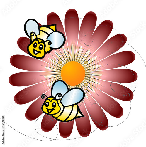 COLORFUL DAISIES meadow with bees background  vector