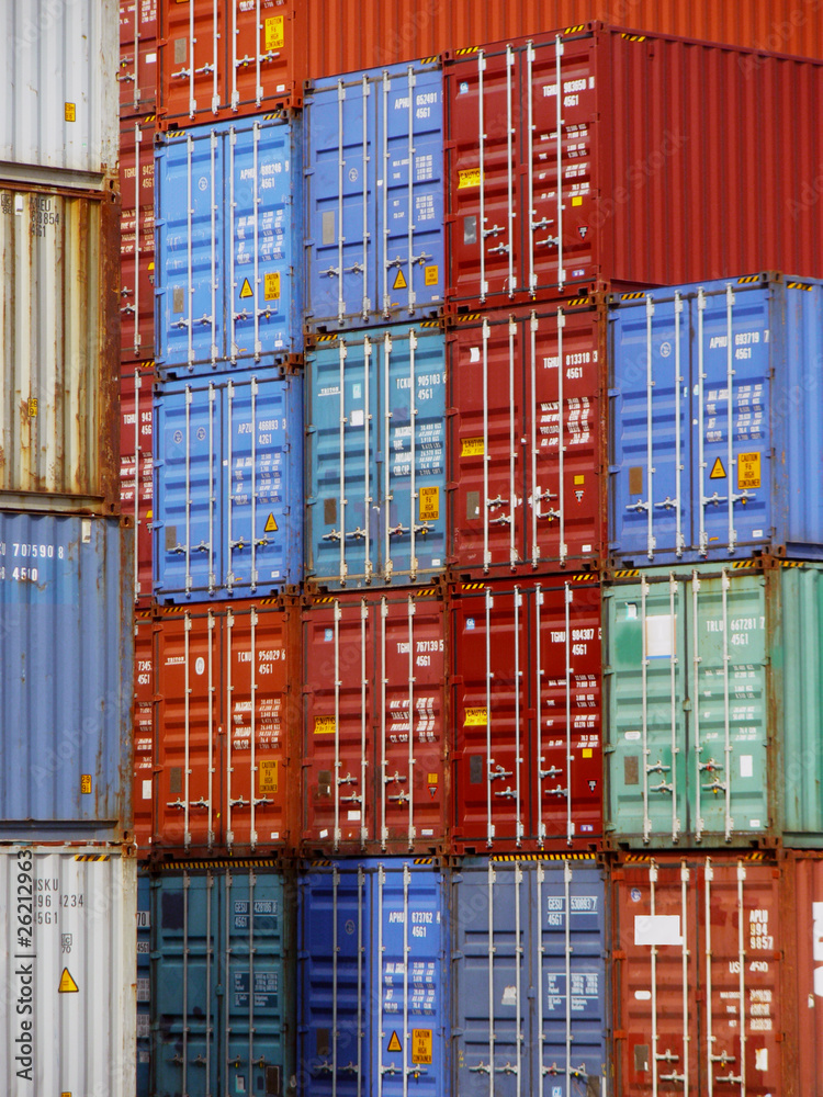 Fototapeta premium Stacks of shipping containers at a port