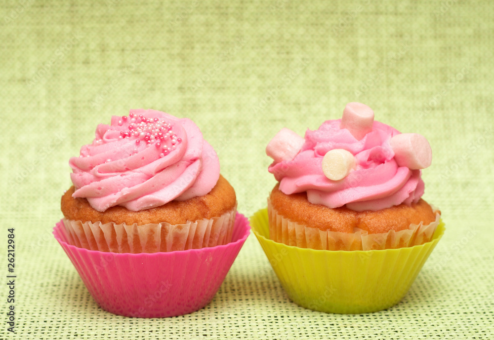 Vanilla cupcakes with strawberry icing